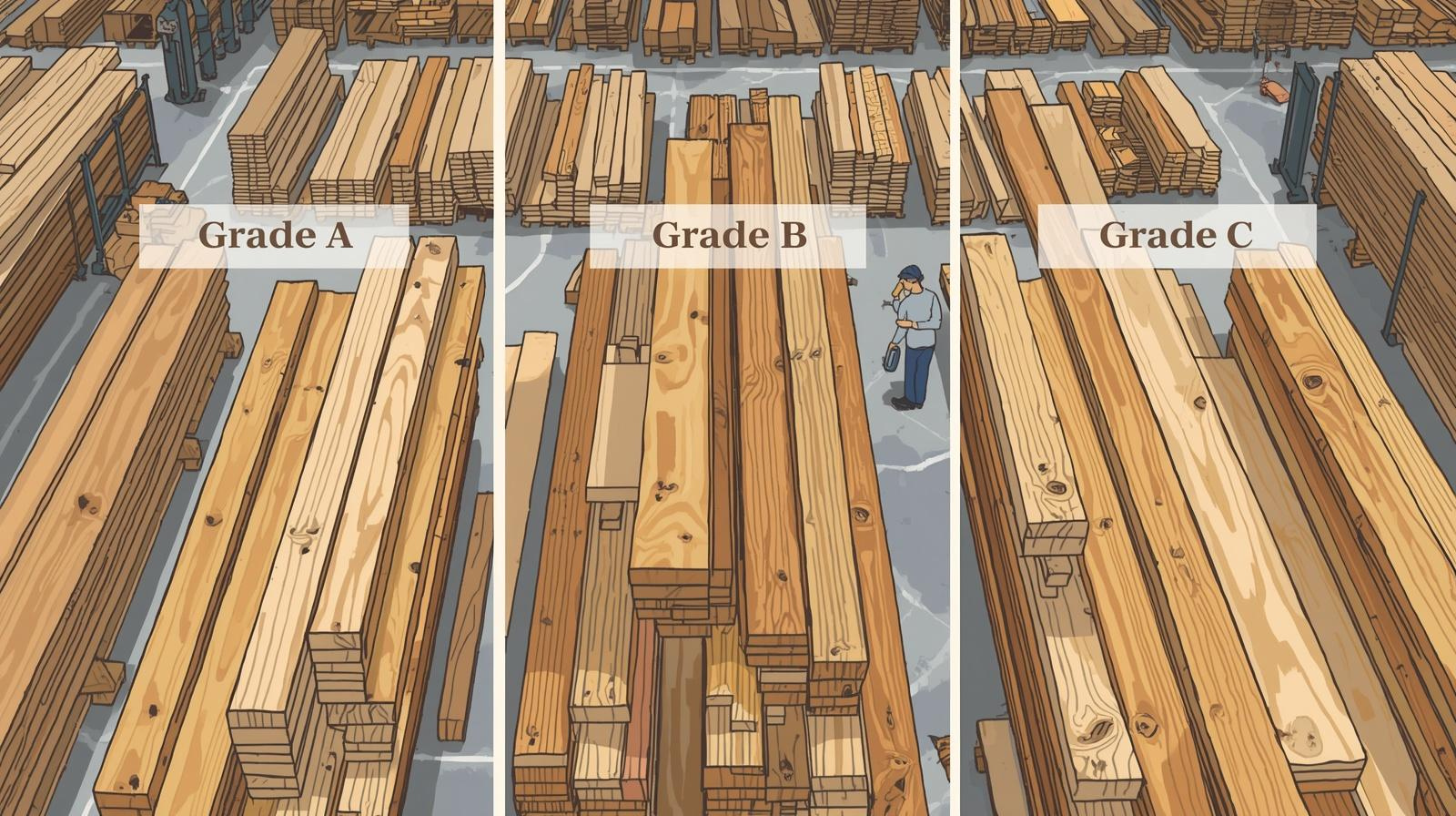 Tutorial Memisahkan Kayu Grade A, B, dan C Saat Sortir di Tempat Distributor